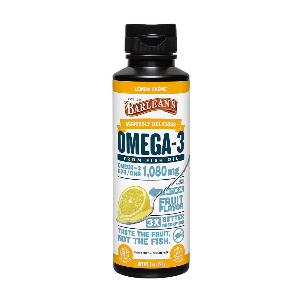 Barlean's Omega 3 1080mg Fish Oil Supplement Liquid - Lemon Creme Flavour 227g