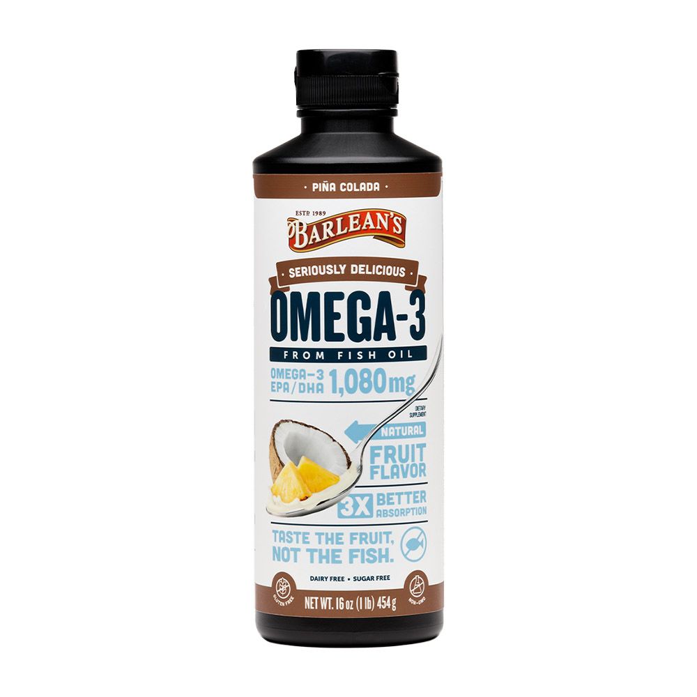 Barlean's Omega 3 1080mg Fish Oil Supplement Liquid - Pina Colada Flavour 227g