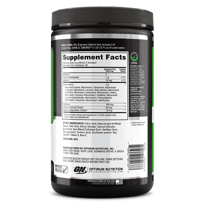 Optimum Nutrition Amino Energy For Energy & Muscle Recovery - Lemon Lime, 270g - 30 Servings