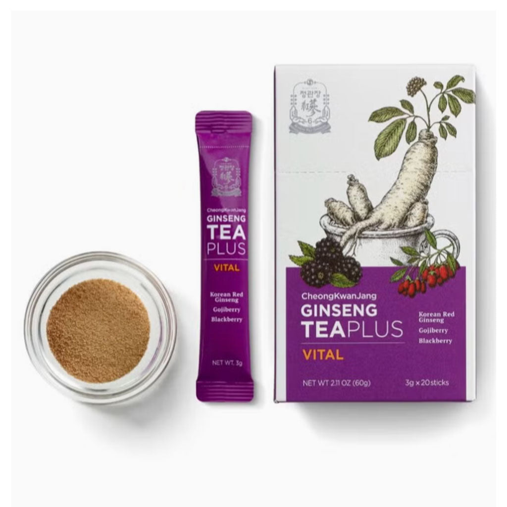 Cheongkwanjang Korean Red Ginseng Teaplus Vital Herbal Tea Powder Sticks For Overall Health & Energy, Pack of 3g x 20Sticks