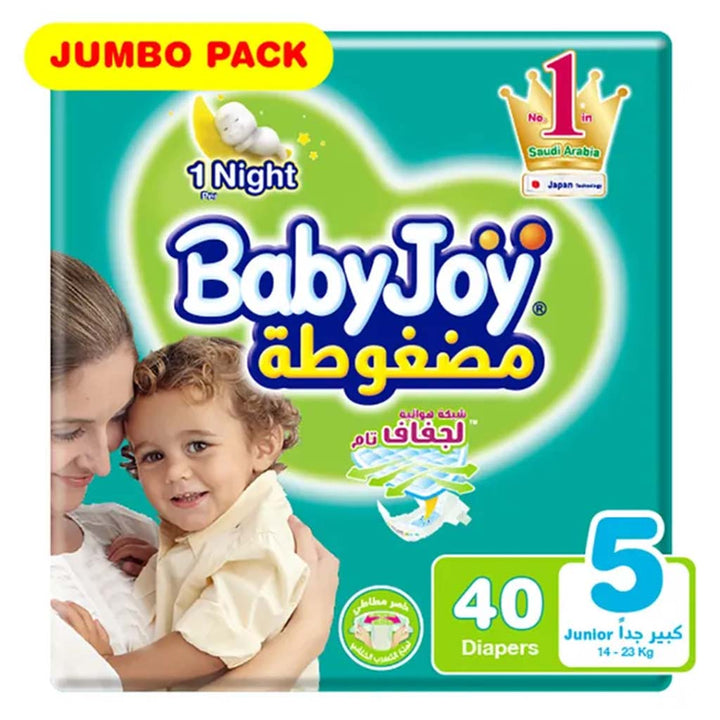 BabyJoy Compressed Diamond Pad Baby Diapers, Size 5, Junior, For 14-23Kg Baby, Jumbo Pack of 40's