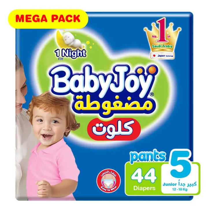 BabyJoy Compressed Diamond Pad Culotte Pant Baby Diapers, Size 5, Junior, For 12-18Kg Baby, Mega Pack of 44's