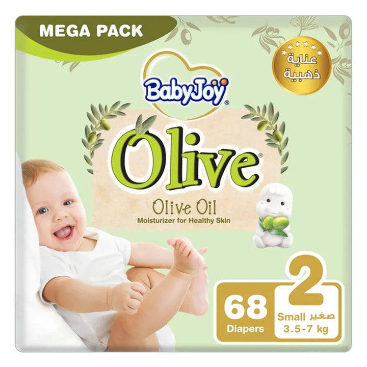 BabyJoy Olive Baby Diapers Size 2, Small For 3.5-7Kg Baby, Mega Pack of 68's