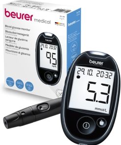 Blood Sugar Monitor GL 44 | Easy-to-Use Glucose Meter with XXL Display | Soft+Safe Lancing Aid and Data Transfer Capability | Black