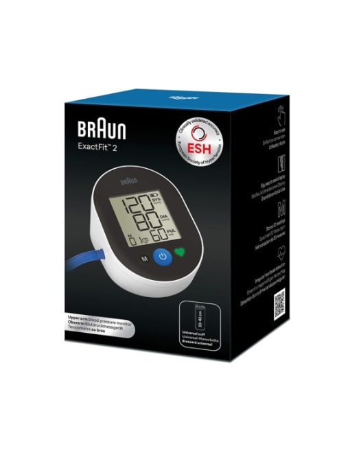 Braun Exact fit 2 Upper Arm, Big and easy to read color-coded display, Single button operation, Universal cuff size, Stores last 30 readings - BUA4050