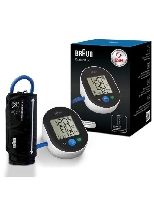 Braun Exact fit 2 Upper Arm, Big and easy to read color-coded display, Single button operation, Universal cuff size, Stores last 30 readings - BUA4050